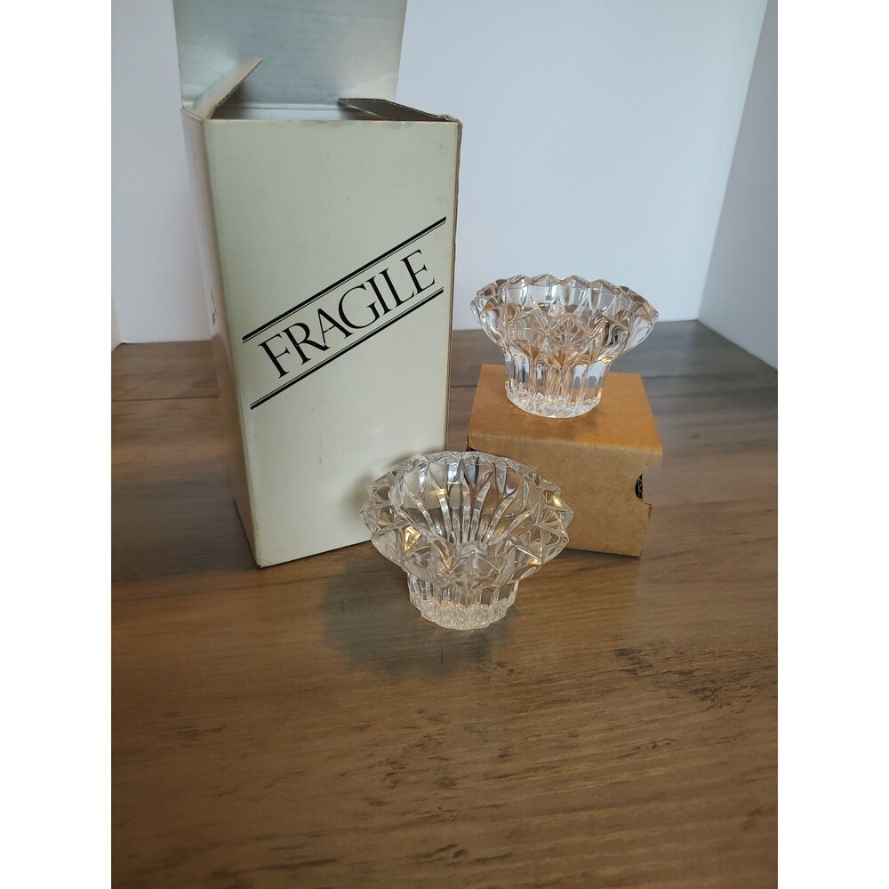 Two AVON 24% Lead Crystal Votive Candle Holders Made in France Boxed